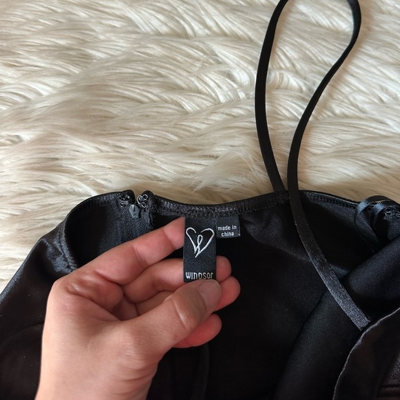 WINDSOR Keep It Bold Satin Mini Dress In Black - Picture 6 of 7